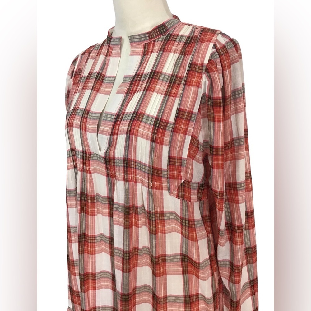 Sundays Jacques Long Sleeve Plaid Dress Pintuck Boho Dress NEW - Picture 8 of 15